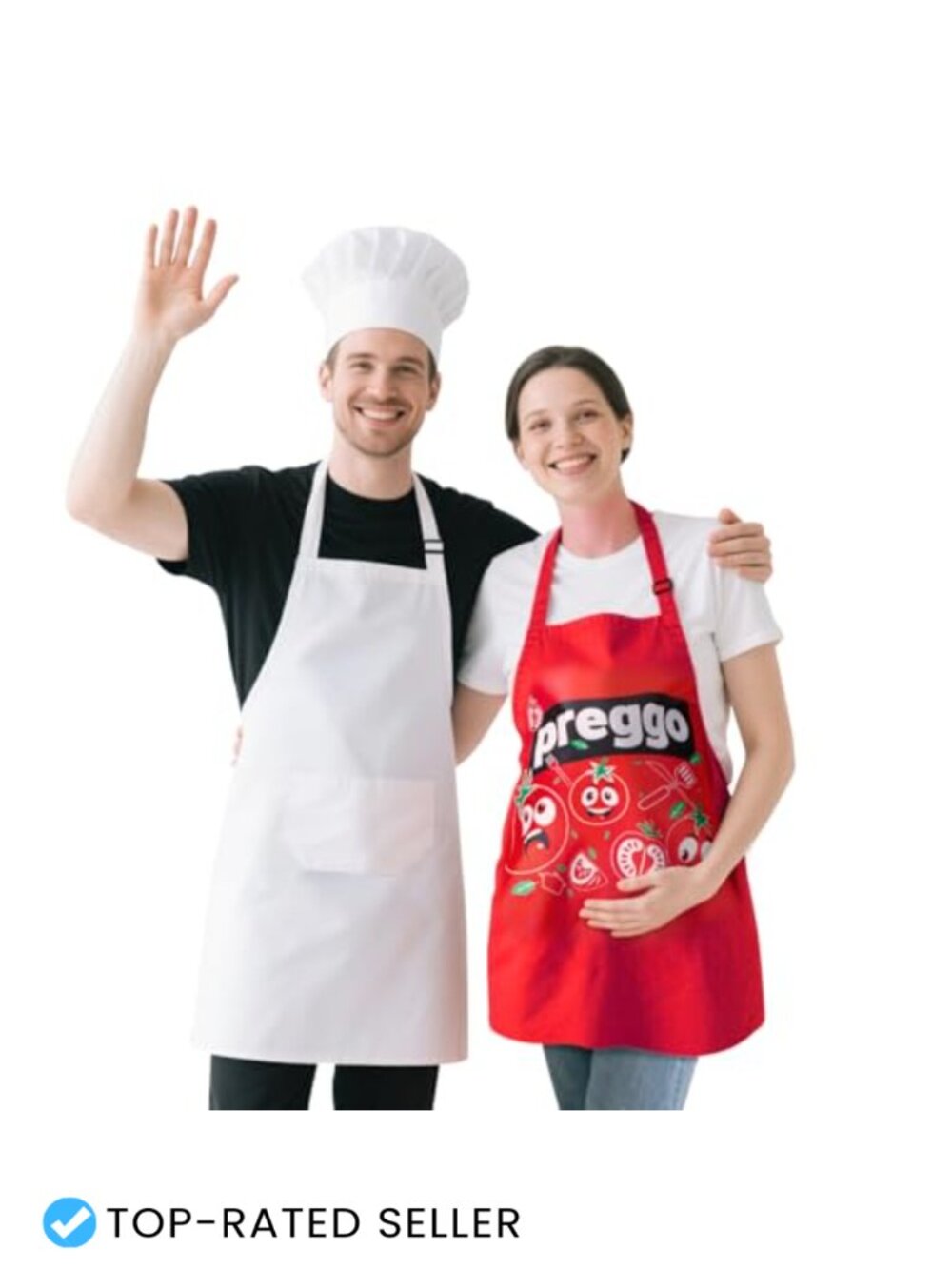 Halloween Pregnant Chef Couple Costume Apron Set with Chef Hat 3 Pcs